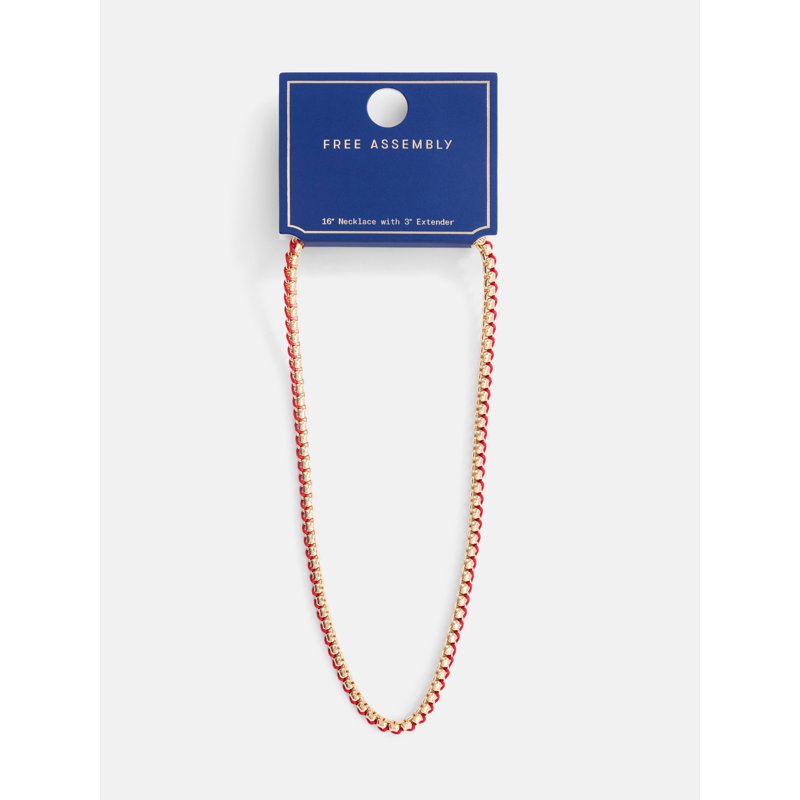 Women's Gold-Tone and Red Cord Chain Necklace - 16 Inch + 3 Inch Extender