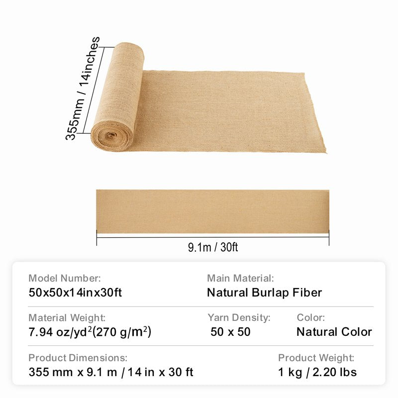 Natural Jute Burlap Roll for DIY Decor Wedding Garden 14x30ft & More