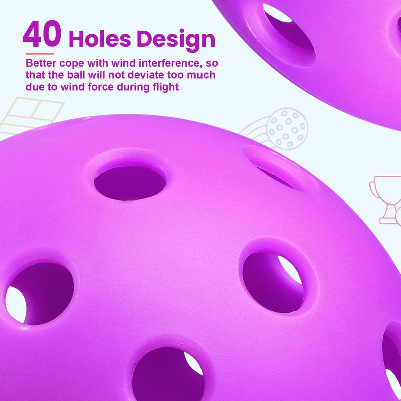 Purple Wigonda 40-Hole TPE Pickleball Balls – Indoor Low-Bounce Practice, Reusable
