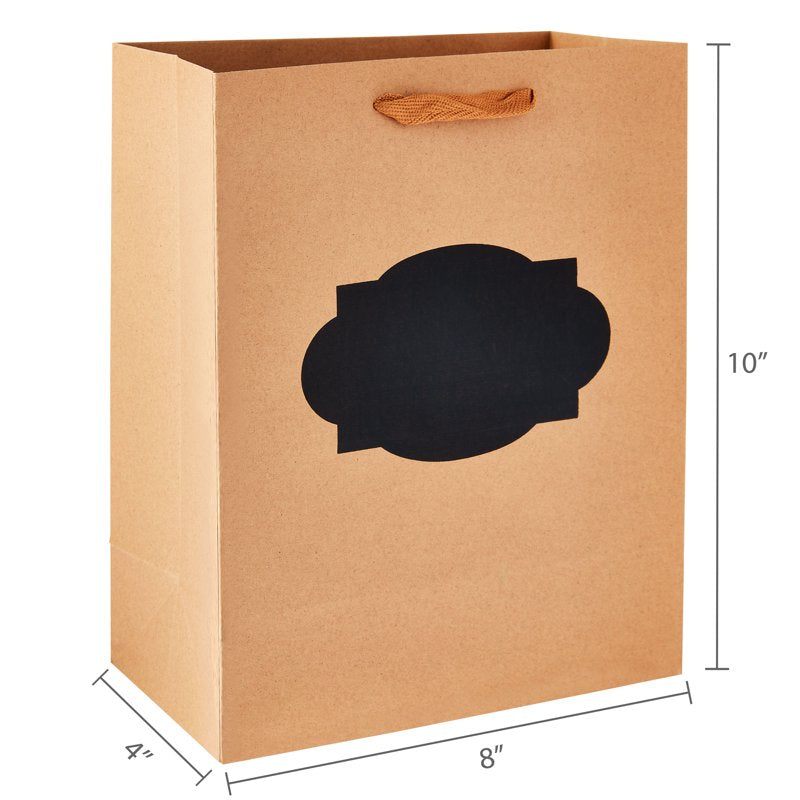 Large Kraft Gift Bags with Chalk Label - Set of 13, 8x10 Inches