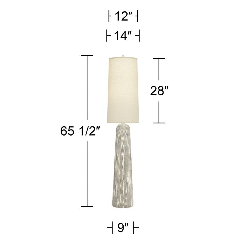 Leisa Mid Century Modern Floor Lamp with Hammered Pattern and Linen Shade - Natural Finish