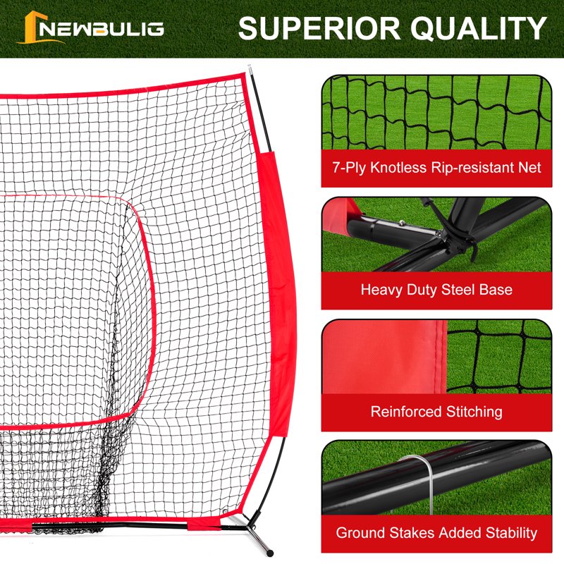Baseball Practice Net with Quick Setup, Strike Zone Target & Carry Bag - 7x7 ft