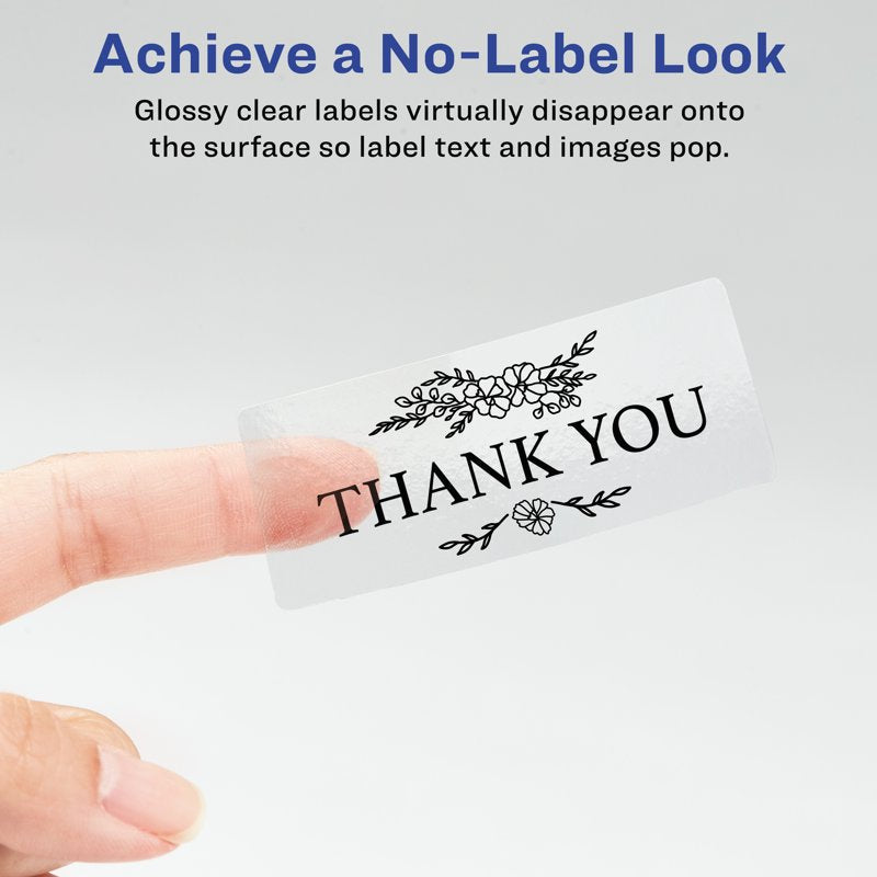 Clear Glossy Address Labels 1x2-5/8 Inch, Permanent Adhesive, Pack Options