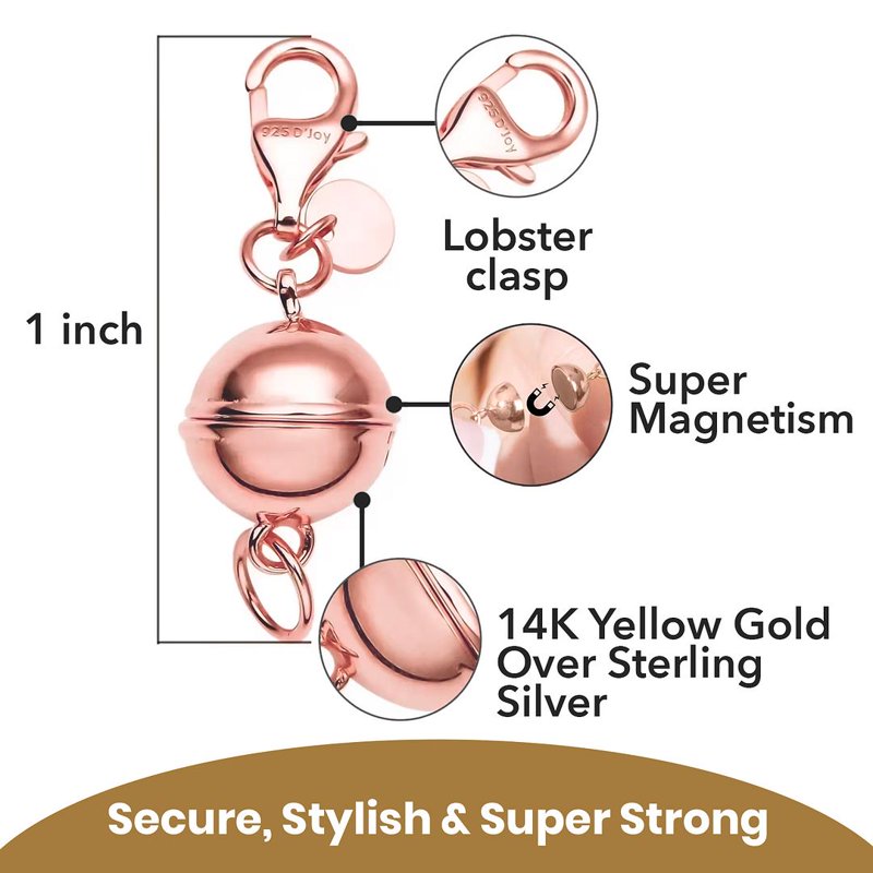 Magnetic Necklace Clasp in 925 Sterling Silver or 14K Rose Gold Plated Jewelry Lock - Women’s Easy-Use Locking Closure