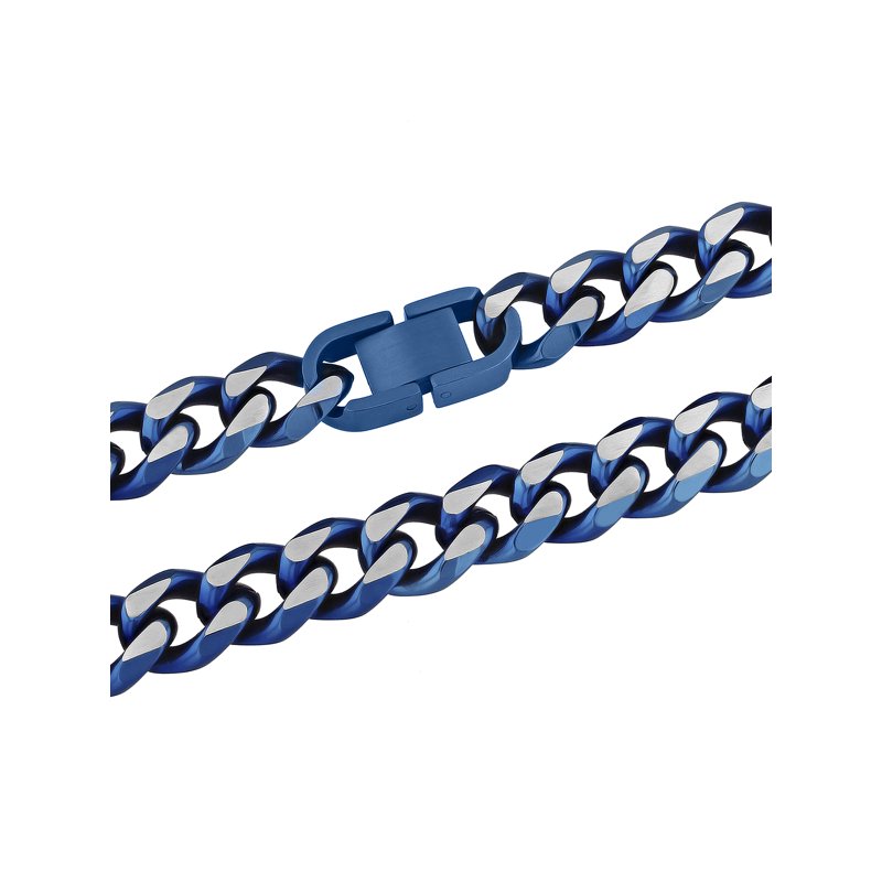 Men's Two-Tone Blue Stainless Steel 24-Inch Curb Link Chain Necklace