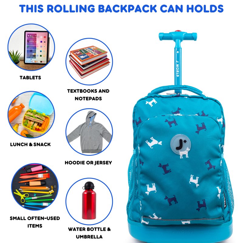 Kids Rolling Backpack 17 Inch School & Travel Bag with Wheels and Organizer