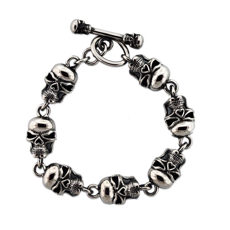 Men's Stainless Steel Skull Bracelet 8.5 Inch Toggle Closure Jewelry