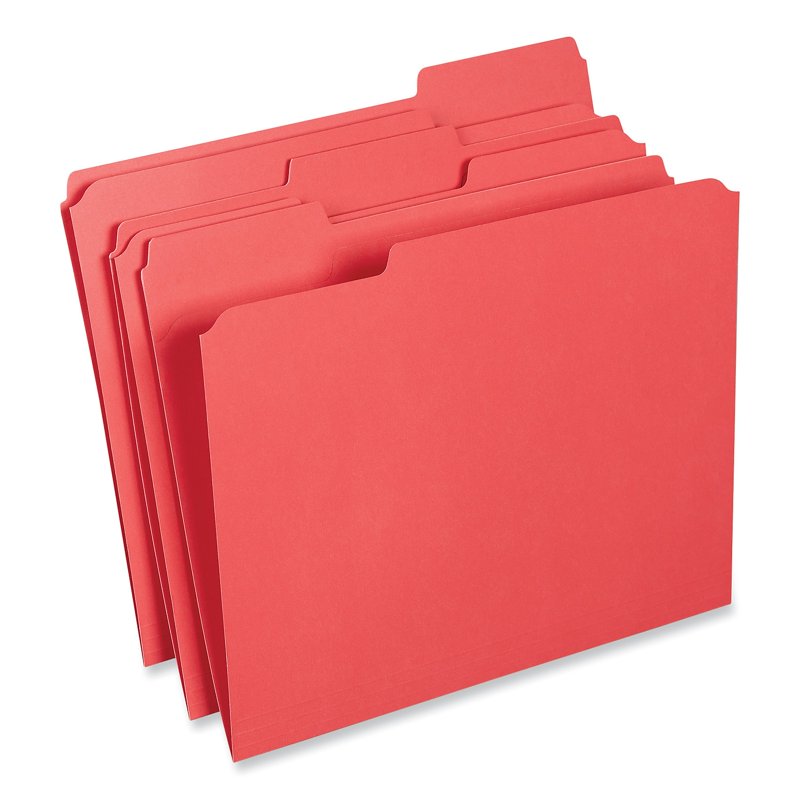 Assorted Top-Tab File Folders - Reinforced 1/3-Cut Letter Size, Red, 100/Box