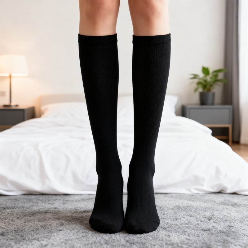 Knee High Socks for Women 4 Pairs Solid Color Cotton Knee Socks White #CH08