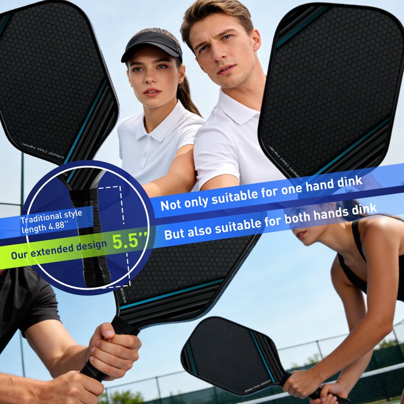 Kovryx Pickleball Paddles Set of 2 - Honeycomb Textured Fiberglass, 16mm Core, Non-Slip Grip, Black-1