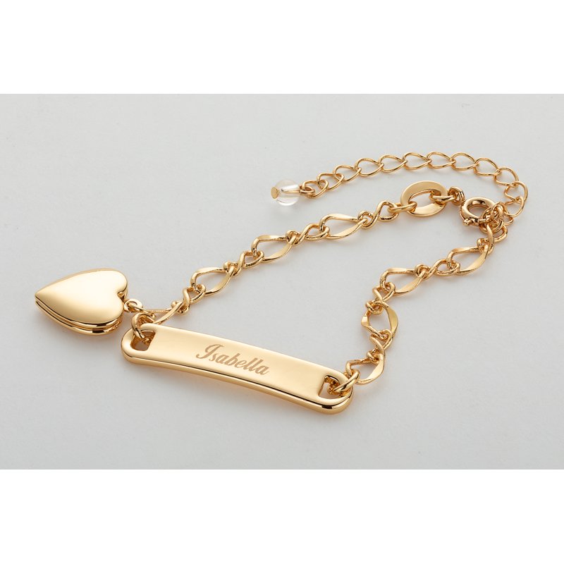 Personalized Gold-Tone Girls' Heart Charm Name Bracelet 6 Plus 2 Inch Extender