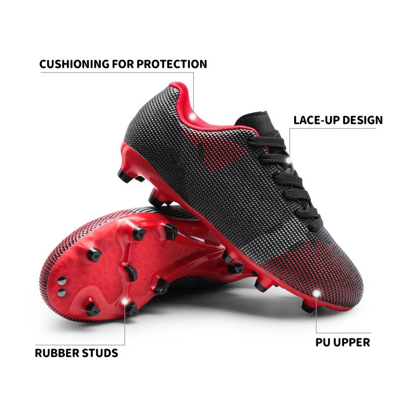 Dream Pairs Soccer Cleats for Kids - Black/Red, Size 1 (SDSO224K) Boys Girls