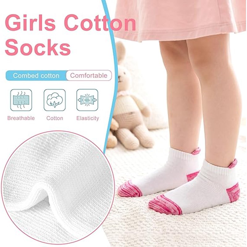 GENTABY 12 Pairs Girls Socks Cotton Ankle Socks — Mixed Color 4-7 Years