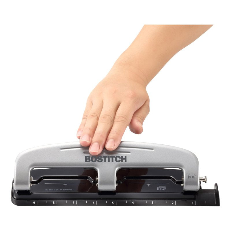 Heavy Duty Three-Hole Punch, 12 Sheets Capacity, Reduced Effort Office Tool
