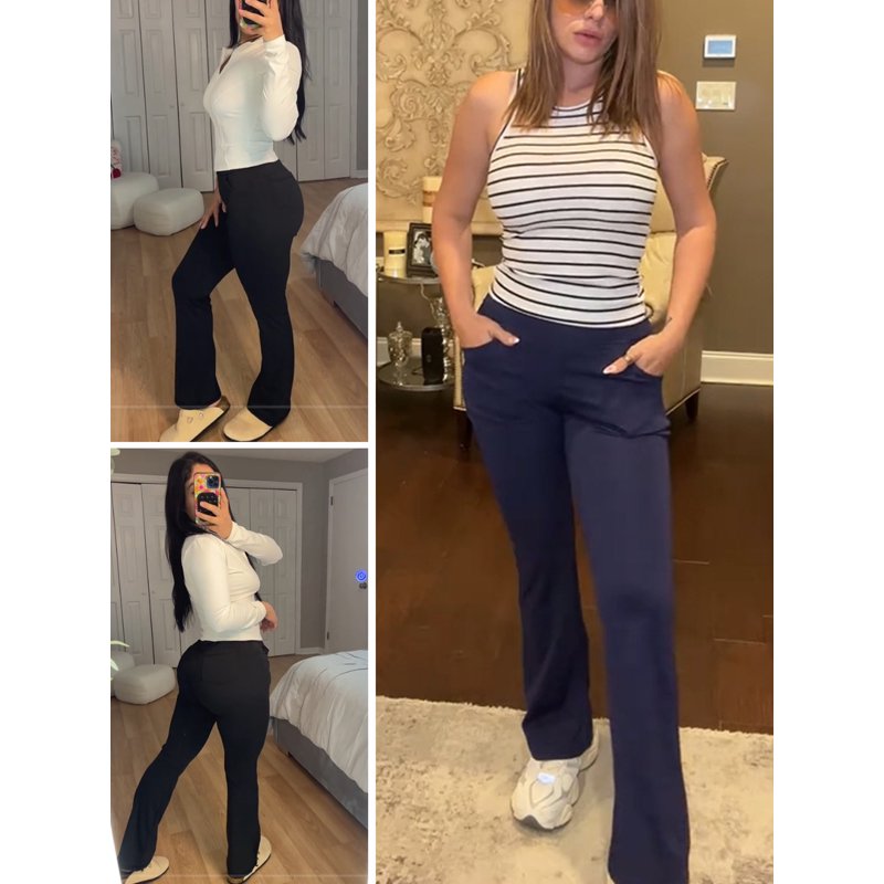 High Waist Bootleg Yoga Pants with Pockets for Women - Stretch & Flare Leggings