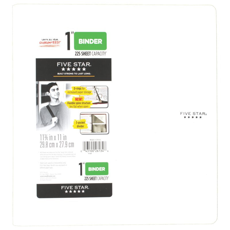 1-Inch Plastic Binder with D-Rings, 225 Sheets, Assorted Colors, 11 3/4 x 11 Inches