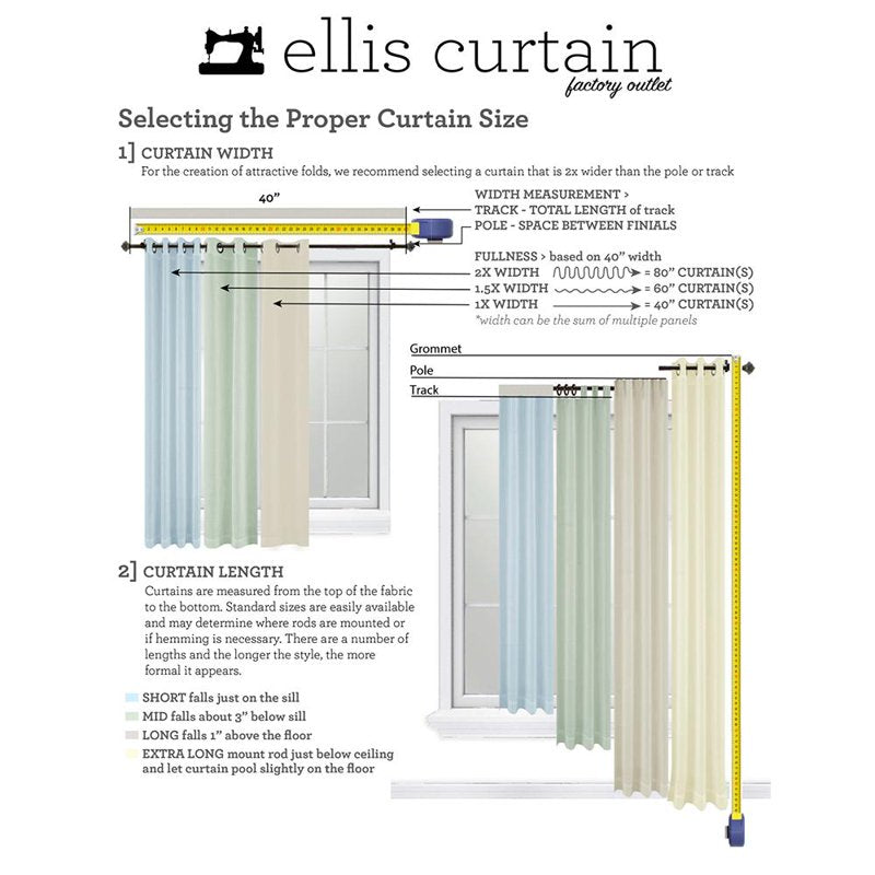 Narrow Ruffle Curtain Panels Set - Cotton Blend Sheer Window Drapes, Multiple Sizes