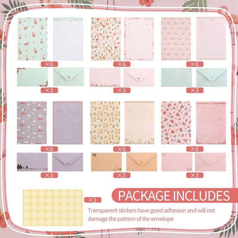 54-Piece Stationery Set with Envelopes and Labels for Writing Letters and Invitations