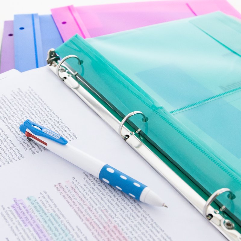 Poly Envelope Binder Pockets with 3-Hole Punch, Clear Document Folders 5-Pack