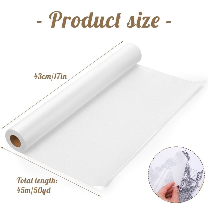 Tracing Paper Roll 17in x 50yds for Drawing Sewing & Art Projects - Transparent Pattern Paper