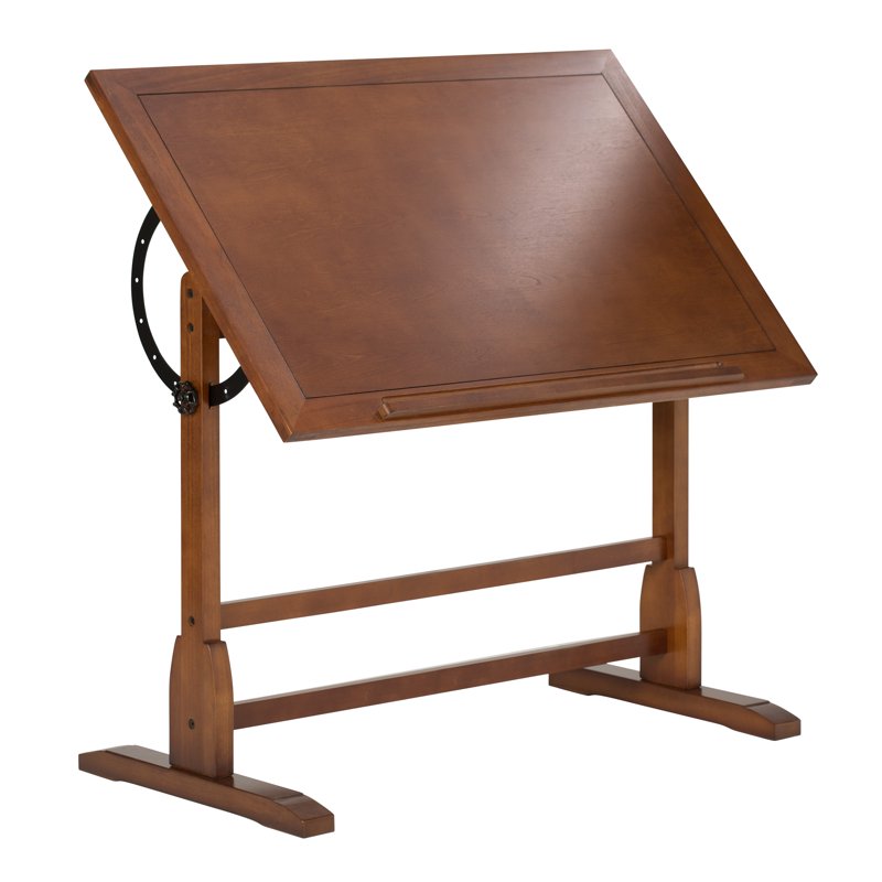 Adjustable Wood Drafting Table 42 Inch Rustic Oak Art & Drawing Desk