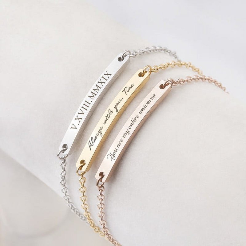 Personalized Gold Bar Bracelet - Custom Name Engraved Friendship Jewelry