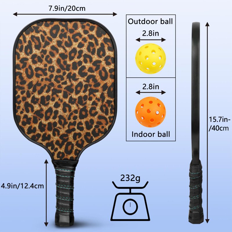Leopard Fiberglass Pickleball Paddle Set - 2 Paddles, 4 Balls & Carry Bag (Black-2)
