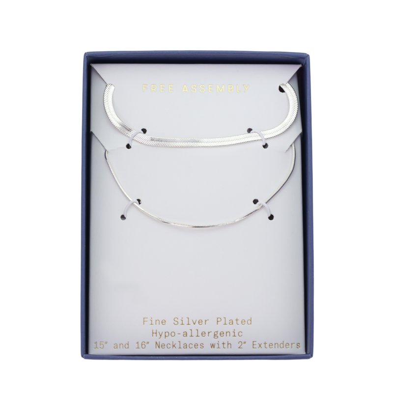 Silver Plated Layered Necklace Set for Women, Demi-Fine Jewelry 2-Piece