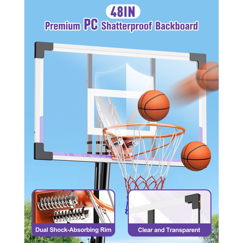 Portable Adjustable Basketball Hoop 48 Inch Backboard for Kids Teens Adults