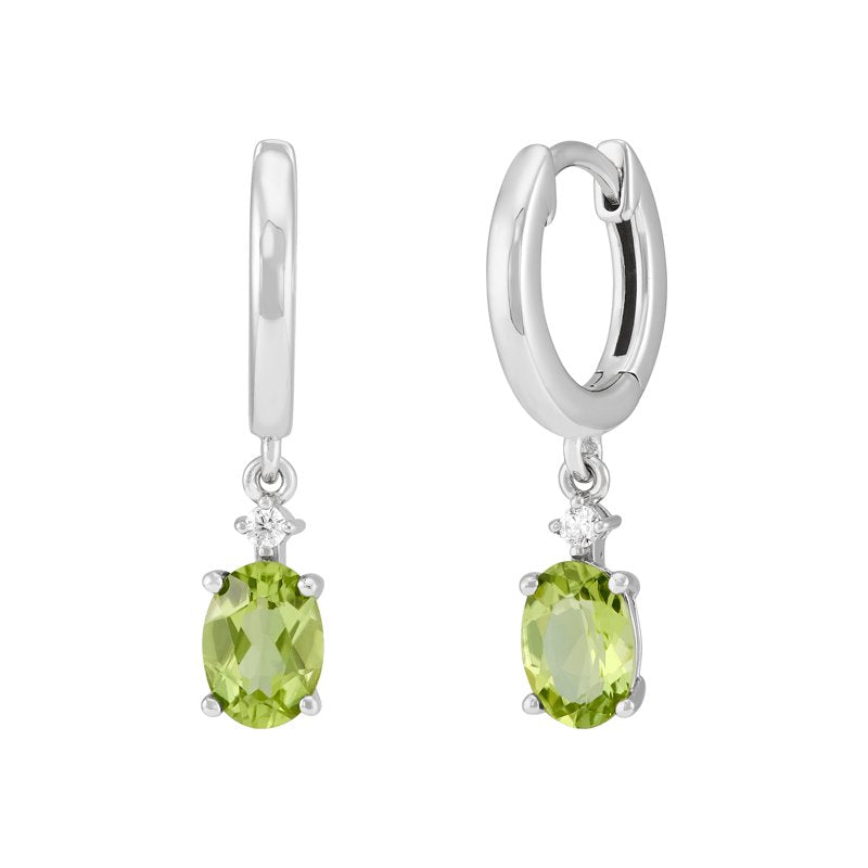Sterling Silver Oval Peridot Drop Earrings with Cubic Zirconia Accent