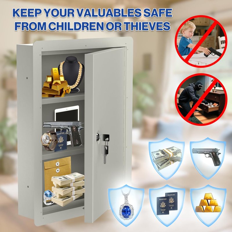 In Wall Safe with Key Lock - Hidden Wall Safe for Jewelry Cash & Valuables