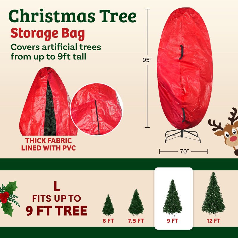 Christmas Tree Storage Bag for Up to 9 Ft Artificial Trees - Red