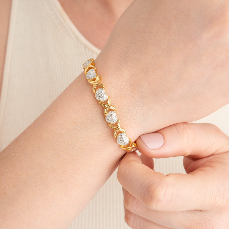 Diamond Accent Heart Bracelet in 18k Gold over Sterling Silver for Women