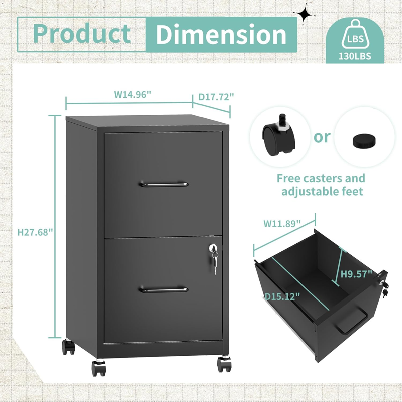 Vertical Locking File Cabinet with 2 Drawers - Metal Office Storage