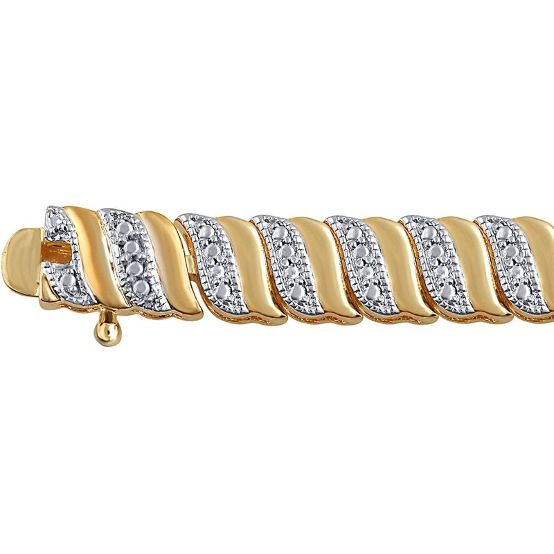 Gold Over Brass Diamond Accent S Link Bracelet for Women
