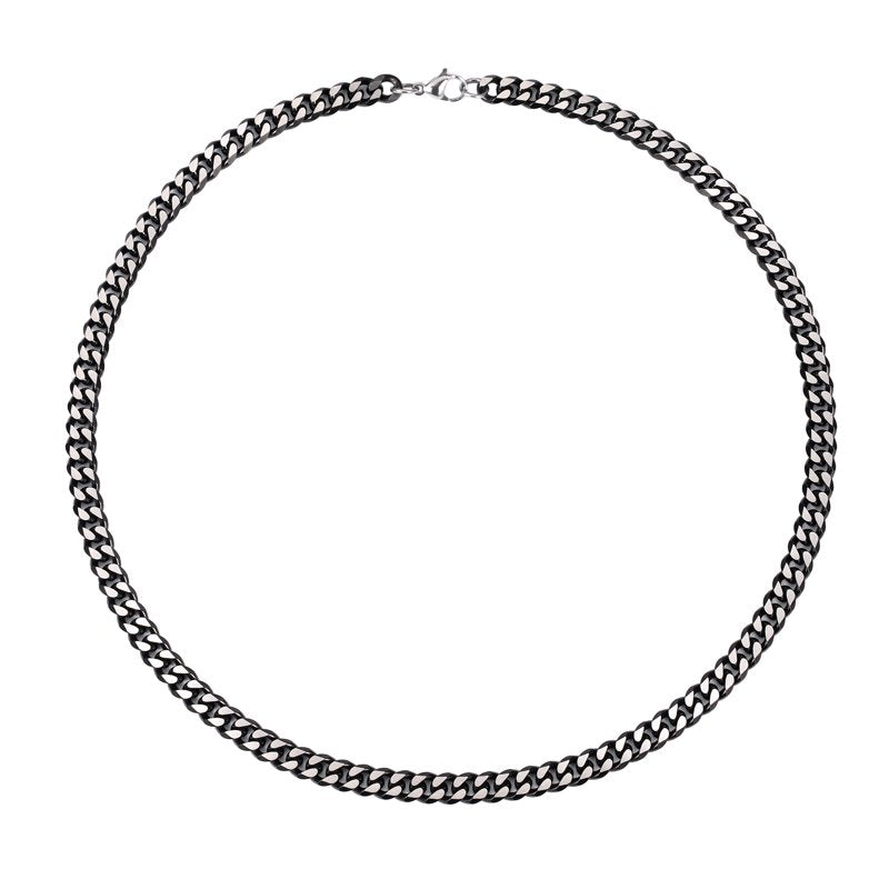 Men's Two-Tone Black Cuban Link Necklace Stainless Steel Bold Chain Jewelry