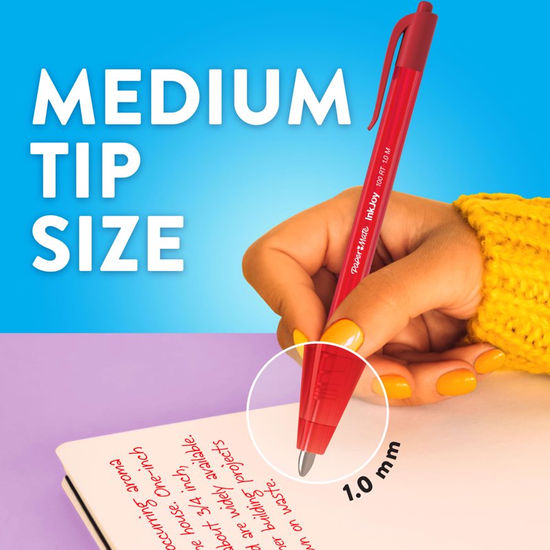 (3 Pack) Paper Mate InkJoy 100 Ballpoint Retractable Pens – 1.0 mm, Assorted Colors