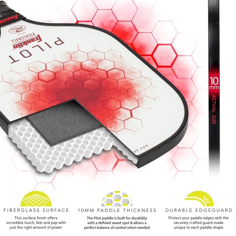 Pilot Pickleball Paddle – USAPA Approved, Lightweight Polypropylene Core, Red, 10mm Thick | Variation White/Red