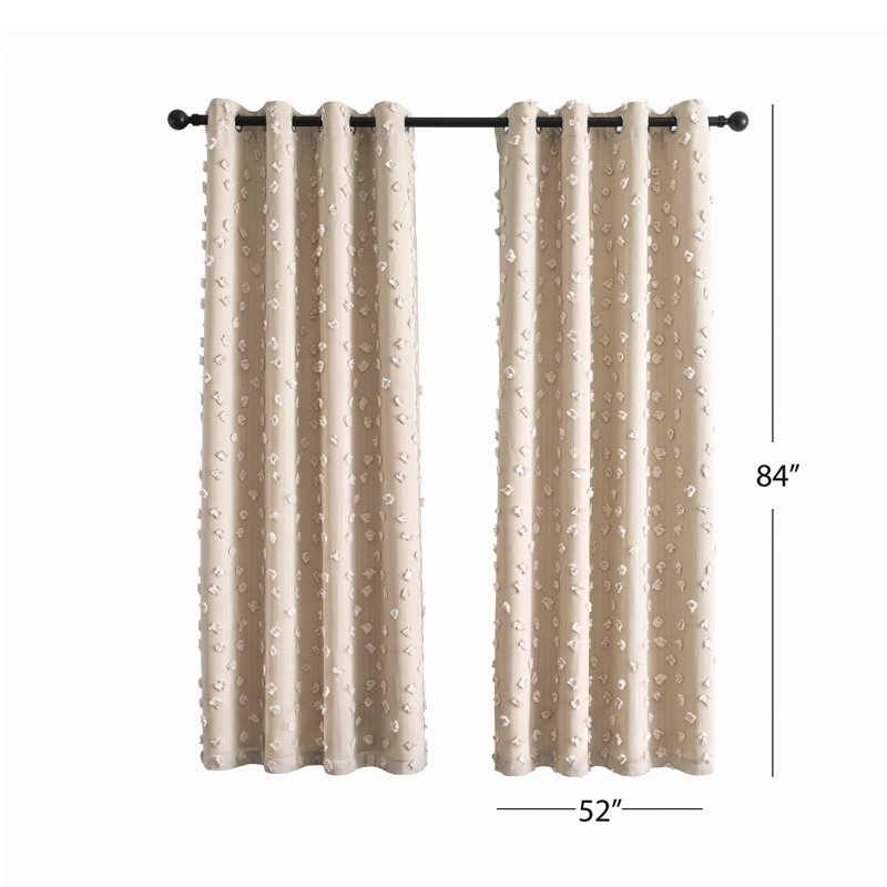 Bohemian Beige Pom Pom Sheer Blackout Curtain Panels - Room Darkening Drapes