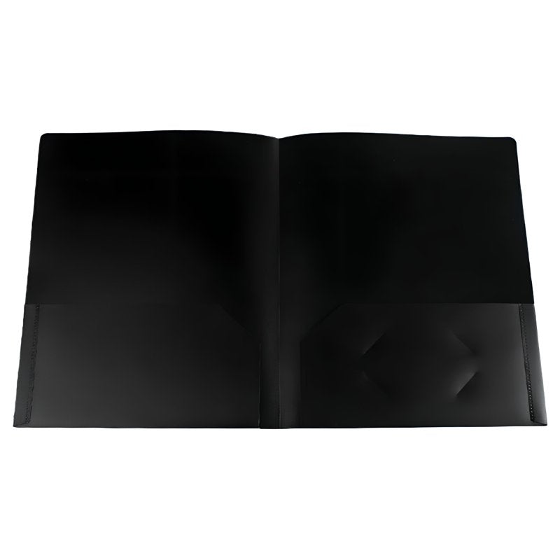 Heavy Duty Plastic Pocket Folder with Business Card Slot - 2 Pockets, Black