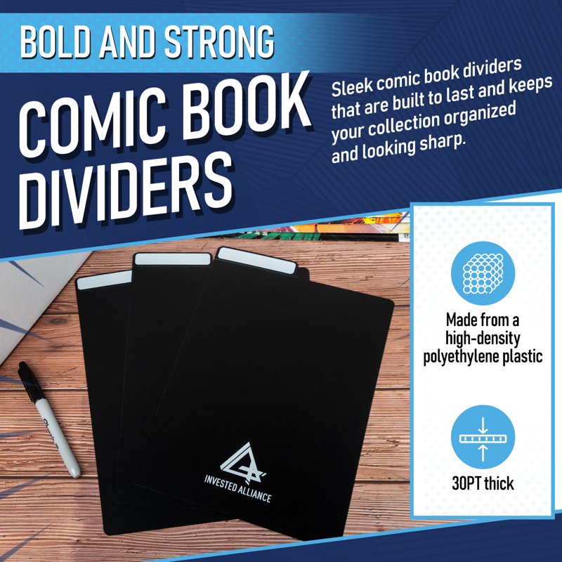 Invested Alliance 3-Pack Short Comic Book Storage Boxes with Lids & 25 Black Dividers - Corrugated Cardboard Box Storage