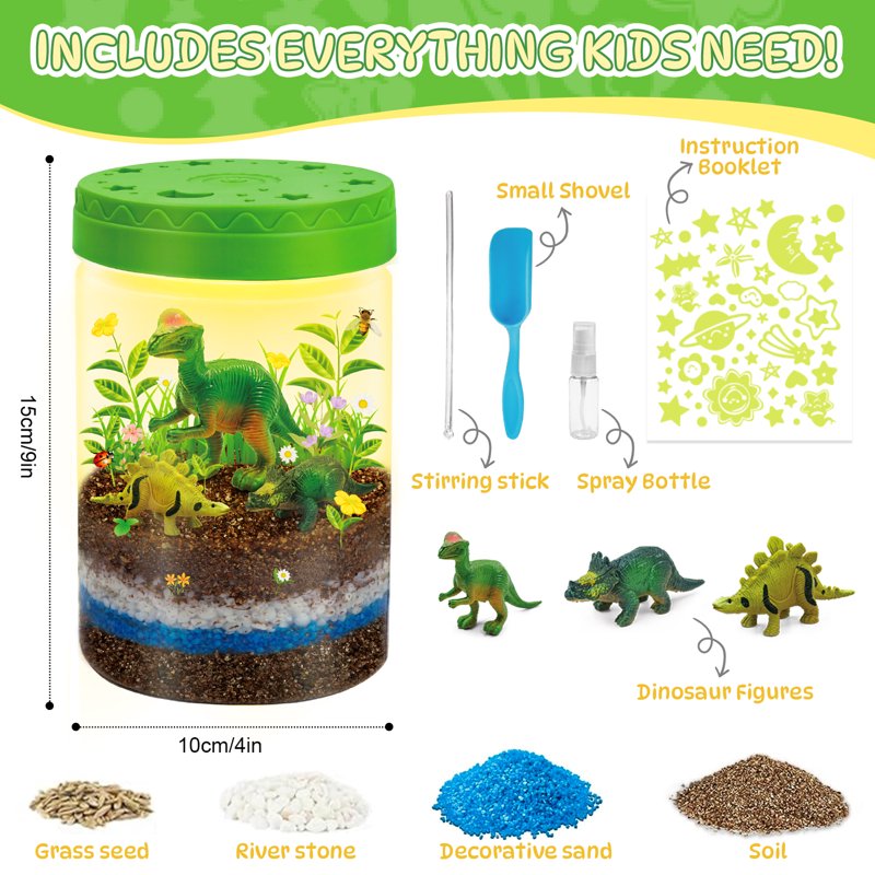 Dinosaur Terrarium Kit for Kids - Creative Grow & Glow Dino Craft Set, Gift for Ages 4-12