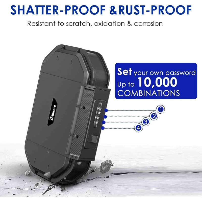 Portable Waterproof Lock Box with 4-Digit Combination and Removable Steel Cable