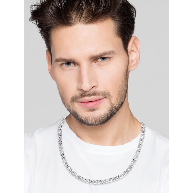 Men's Stainless Steel CZ Necklace 7mm Curb Chain 22 Inch Jewelry