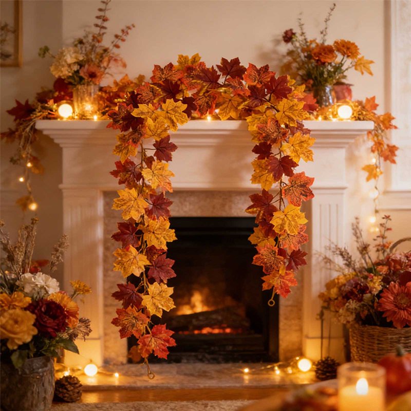 Autumn Maple Leaf Garland - 68.9 Inch Fall Decor for Mantle, Door, Wall & Window