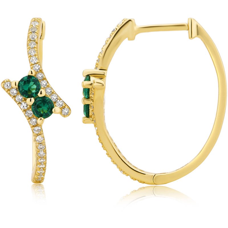 Sterling Silver Two-Stone Hoop Earrings with Emerald and White Sapphire