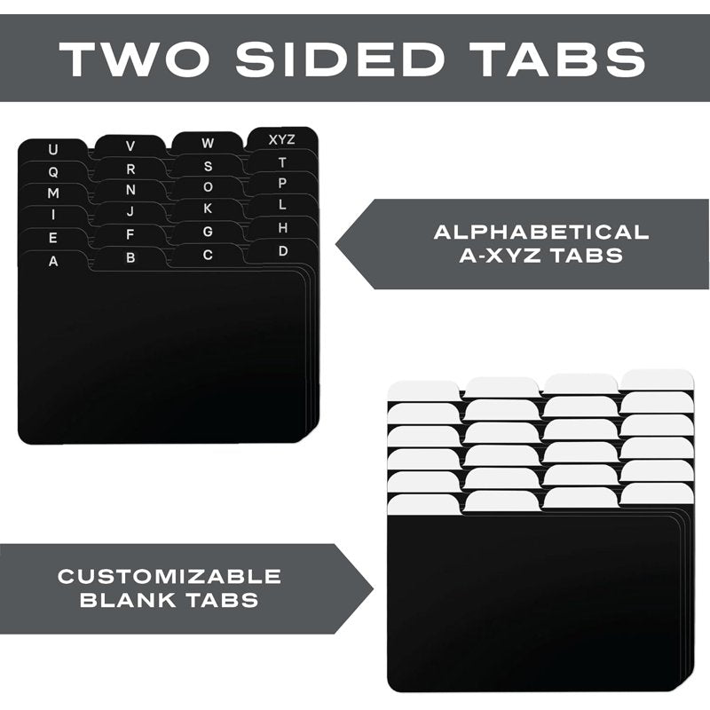 Alphabet Tab Dividers for 4x6 Index Cards - Black, 24 Pack