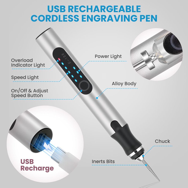 Electric Engraving Pen Kit with 42 Bits - Portable DIY Rotary Tool for Jewelry Wood Metal Glass