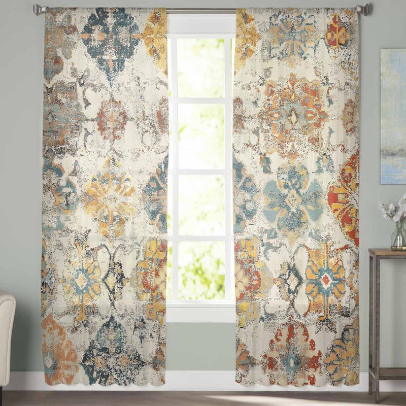 Farmhouse Semi Sheer Curtains Set - Boho Abstract Textured Window Drapes