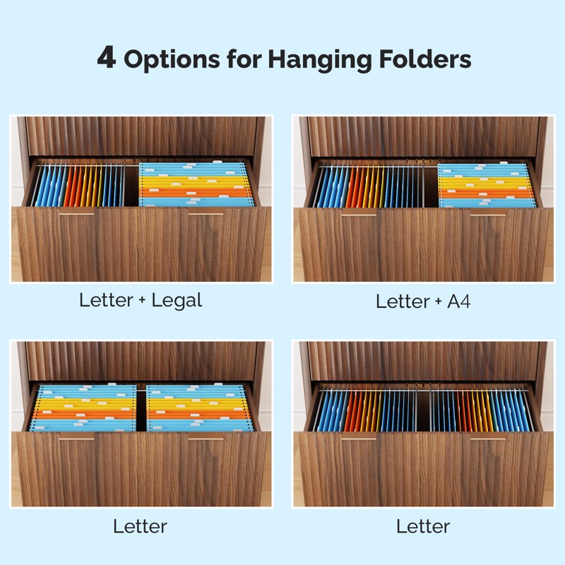 Wood 2-Drawer File Cabinet - Modern Office Filing Organizer for Letter Legal A4 Files